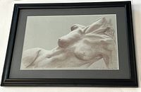 Overall front view of the framed chalk and pastel nude