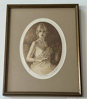 Framed full view of Louis Russomanno etching 'Marie Ange' showing the artwork and surrounding mat and frame