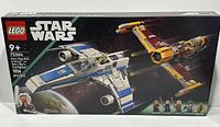 Front of sealed LEGO Star Wars set box showing both starfighter models in space with planet in background and four featured minifigures.