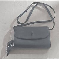 Front view of the Vera Wang Simply Vera crossbody purse with tag visible, showing flap closure and strap.