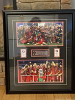 Full view of framed photo collage showing Portugal team celebrating Euro 2016 championship with title plaque and logos
