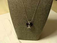 Full view of necklace displayed upright to show pendant and chain