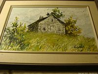 Frontal view of the framed oil painting showing composition and setting.
