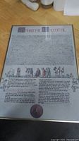 Framed Magna Carta print showing entire document including illuminated title and decorative bottom section