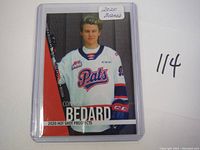 Front of 2020 Hot Shot Prospects Connor Bedard hockey card showing player image and team name.