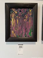 Framed acrylic oil painting with thick textured strokes in vibrant colors within a black wooden frame.