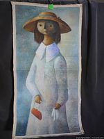 Full view of unframed oil painting on canvas