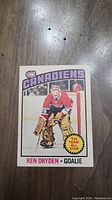Front of 1976 Ken Dryden O-Pee-Chee Hockey Card showing player in goalie gear with Canadiens colors and 1st Team All Star badge.