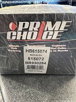 Boxed Prime Choice wheel hub bearing assembly with label showing part number HB615074 and replacement numbers 515072, BR930284.