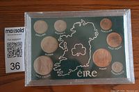Irish 1960s coin set in green case with Ireland map and shamrock.