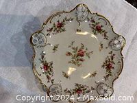 Top view of Rosenthal small dish showing floral and gold pattern
