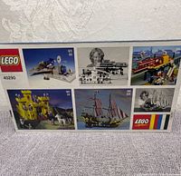 Photo of LEGO set box showing classic mini builds and vintage LEGO photos on the side panel.