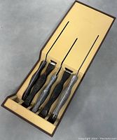 Set inside the beige plastic holder showing all 5 pieces arranged in slots.