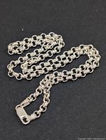 Full length view of 15-inch sterling silver chain necklace showcasing link style and clasp.