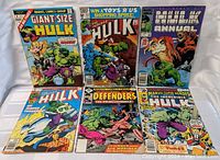Front view of six Hulk-themed Marvel comic books arranged visually to show cover artwork and titles.