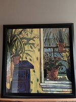 Full view of the framed print showing potted daffodils and a balcony scene.