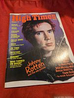 Full cover photo of the High Times magazine October 1977 featuring Johnny Rotten on the cover along with featured article titles.