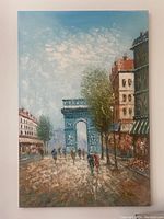 Full front view of the oil painting showing entire cityscape scene with archway and figures