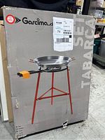 Box of Garcima Tabarca portable outdoor grill showing image of product and brand name