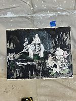 Overall painting showing the full satirical scene with a dollar sign elephant and caricature figures.