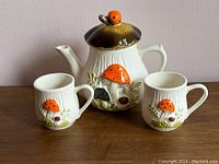 Teapot and two mugs, front view