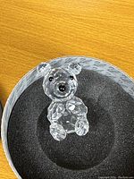 Clear Swarovski crystal teddy bear figurine displayed inside box with foam padding