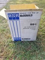 Box labeled BSR McDonald SS-1 Air Suspension Speaker System, one pair, marking the packaging as new old stock.