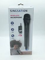 Photo of the Singsation wireless microphone retail box showing product and features.