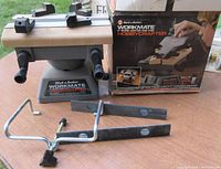 Photo of Black & Decker Workmate Hobbycrafter work center, vise clamp, and accessories next to original box.