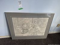 Full view of the framed pencil drawing 'Conflict' signed James Shannon 1978 showing the entire art piece and frame.