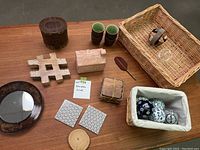Wide shot of lot showing all items on a wooden table for overview and identification