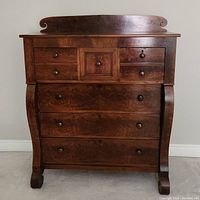 Front view of dresser showing overall design and drawer arrangement