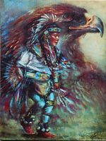 Close-up of the Indigenous art print showing details of Native American man and eagle.