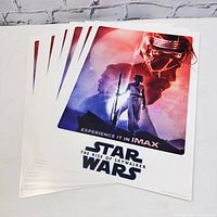 Five Star Wars The Rise of Skywalker IMAX posters stacked and fanned out, showing front artwork featuring Kylo Ren and Rey in red and blue colors.