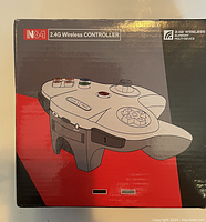 Box front with product image and branding showing N64 2.4G Wireless Controller.