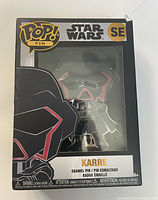 Front view of unopened Funko Pop pin box showing Karre character and Pop Pin logo with SE label.