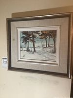 Framed original oil landscape painting by Fred Schonberger showing the full artwork and frame with the matte stain visible.