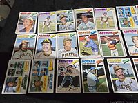 Image showing a partial spread of 1977 Topps baseball cards including players from the Brewers, Pirates, Astros, Padres and others.