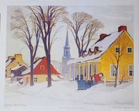 Full view of the limited edition print showing the winter village scene with snow, houses, horse, and church steeple.