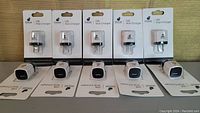 Front view of 6 Planar USB wall chargers in original packaging, showing the front label and prongs.
