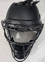 Front view of Easton catcher's mask showing hard shell and metal cage