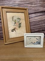 The two framed hummingbird art pieces side by side, showing sizes and styles of frames and artwork.