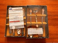 7-piece vintage Rogers silver plated serving set in original packaging with receipts from Simpsons and Eatons showing new, unused condition.