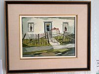 Full view of the framed oil on board painting showing the entire artwork, mat, and frame.