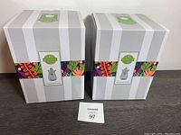 Two white boxes with Scentsy branding and gnome illustration, showing unopened packaging for the wax warmers.