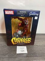 Front view of Marvel Gallery Carnage figure in box, showing statue through window with Marvel and Gallery logos.