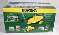 Box of the Eureka Enviro Multi-Steamer showing product branding and key usage features.
