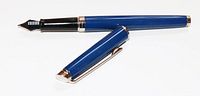 Blue Waterman Paris fountain pen with silver trim, cap removed showing the nib section with broken tip.