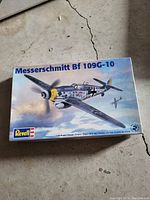Box with illustrated aircraft on top showing the model kit brand and model name.