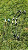Two Lil Banshee bows and four arrows laid out on grass, showing full items and setup.